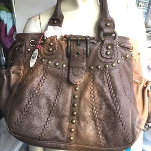 Isabella Fiore Whipstitch Brown Elaina Boho Tote